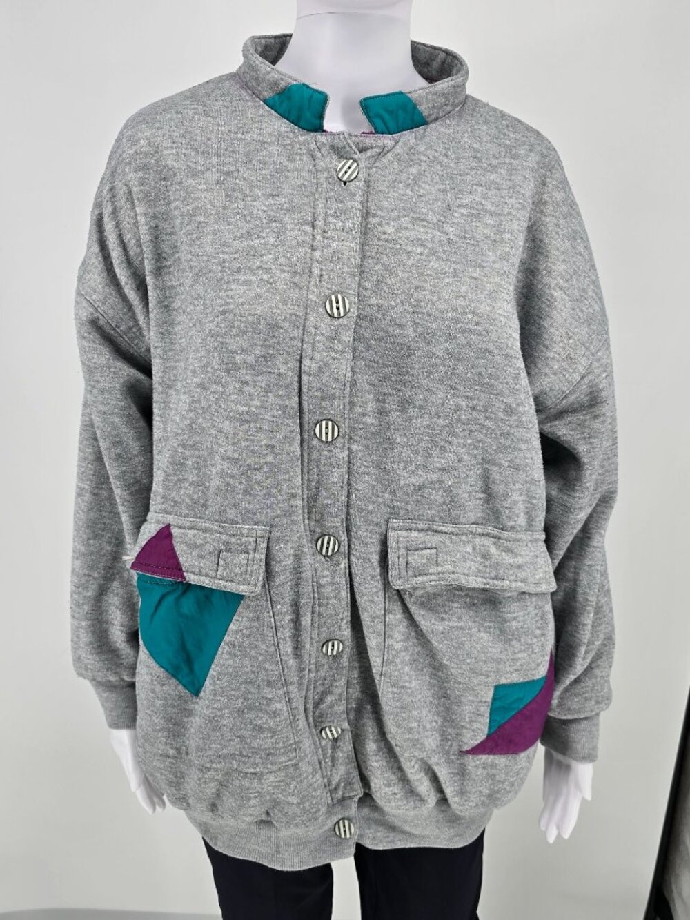 Vintage 80s/90s "be in the current seen" Geometric Gray Oversized Jacket (OSFA)